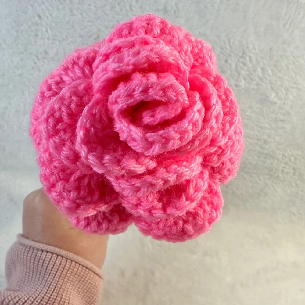 Handmade Crochet Rose Unisex OS Hot Pink New Everlasting‎ Yarn Flower Decor